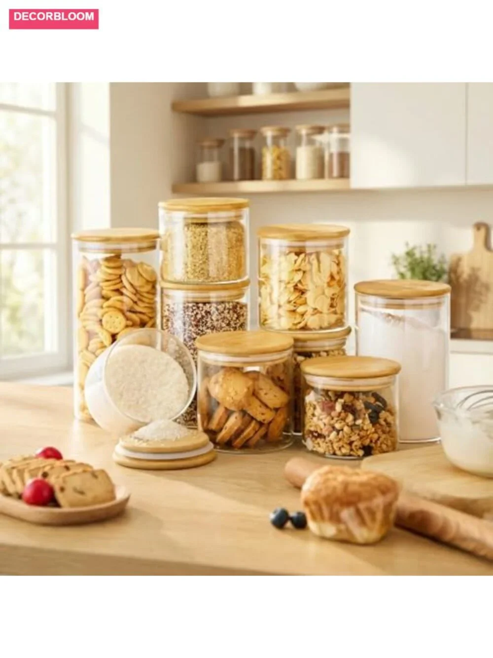 4 Pack 32oz Glass Jars with Bamboo Airtight Lids Kitchen Storage